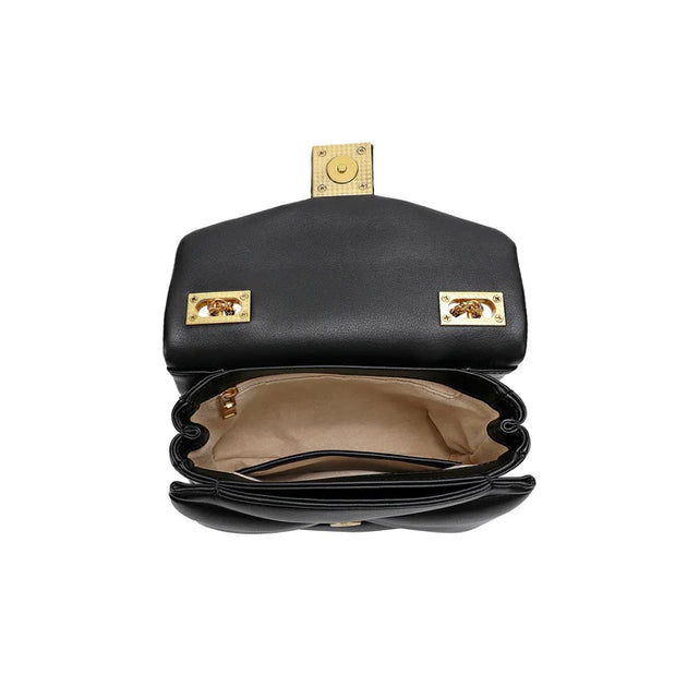 Black Quilted Leather Bag with Gold Square Closure