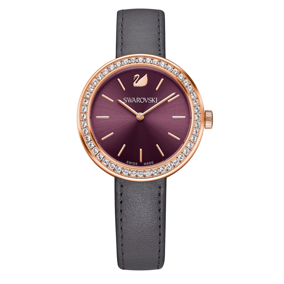 Swarovski Daytime Grey Leather Band Watch – Sparkles Jewelry