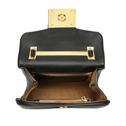 Full-Grain Soft Leather Top-Handle Bag in Black & Gold