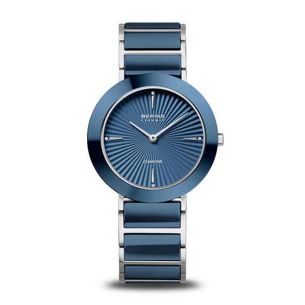 BERING Ceramic Textured Face Blue Silver Watch