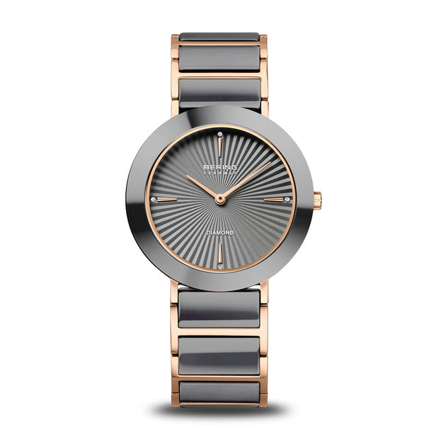 BERING Ceramic Textured Face Rose Gold Watch