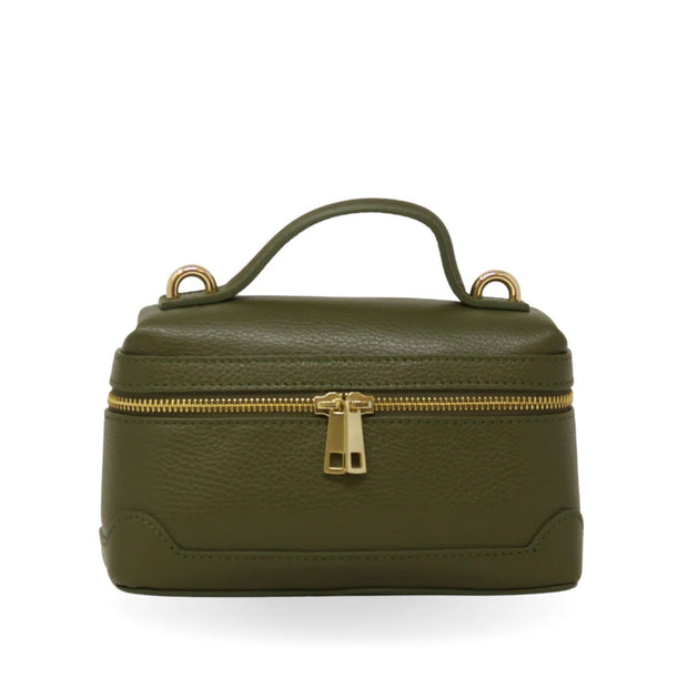 Leather Bucket Shoulder Bag in Olive