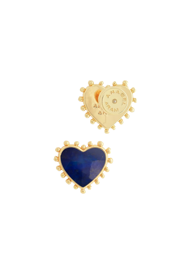 ANABEL ARAM Heart With Stone Stud Earrings in Lapis