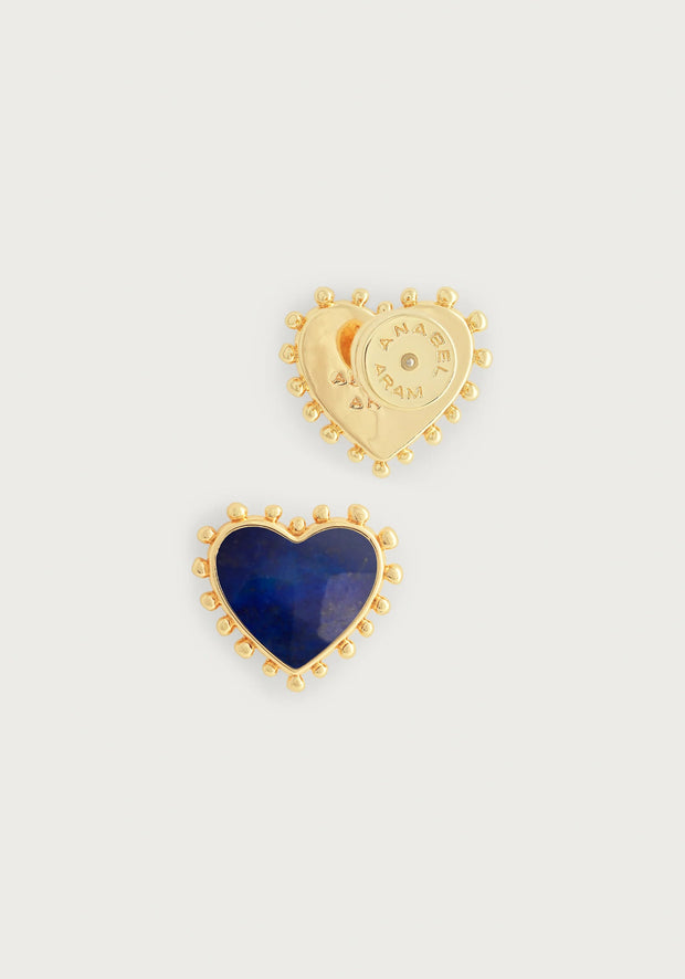ANABEL ARAM Heart With Stone Stud Earrings in Lapis