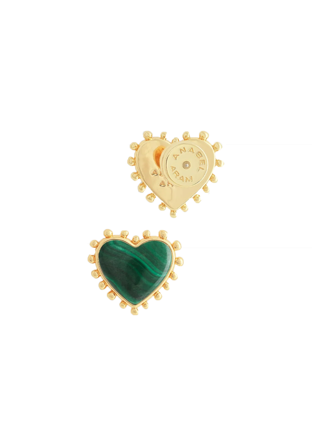 ANABEL ARAM Heart With Stone Stud Earrings in Malachite