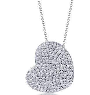 Pave Sideways Bubble Heart Pendant in White Gold