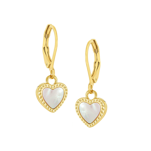 Grooved MOP Medium Heart Lever Back Earrings