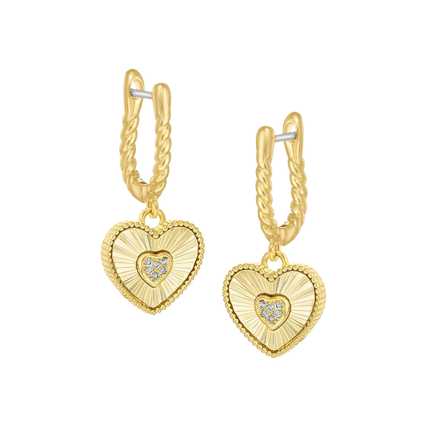 Pleated Fan CZ Heart Twister Leverback Earring