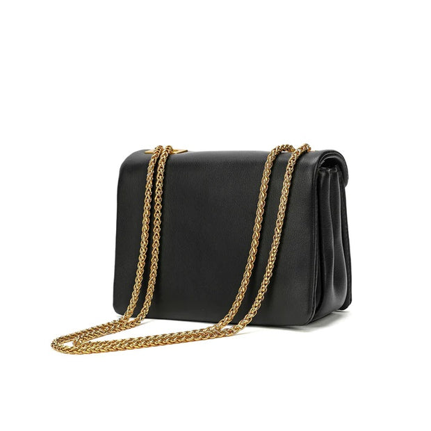 Black Quilted Leather Bag with Gold Square Closure