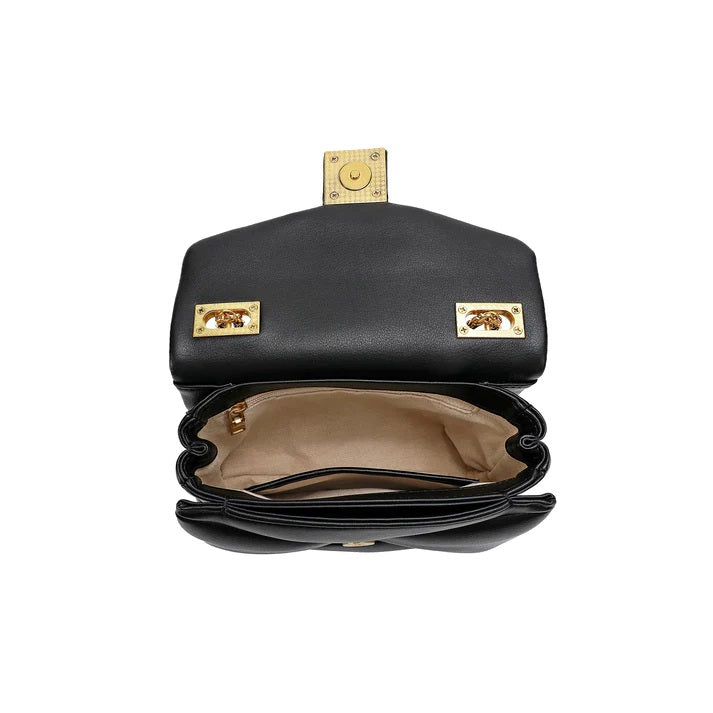 パリコレクション Black Quilted Closure Square Gold with Bag Leather バッグ