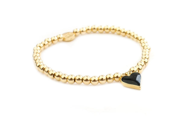 Gold Balls & Black Enamel Heart Stretch Bracelet