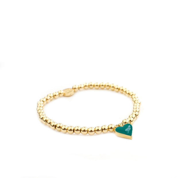 Gold Balls & Teal Enamel Heart Stretch Bracelet