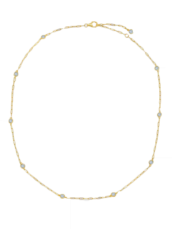 CRISLU Paperclip 16" Diamonds by the Yard Necklace in Yellow Gold