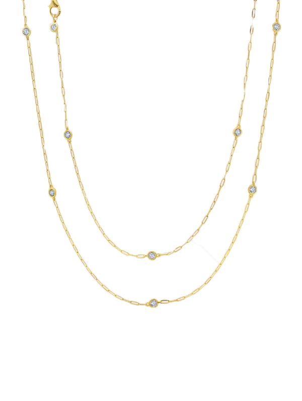 CRISLU Paperclip 36" Diamonds by the Yard Necklace in Yellow Gold