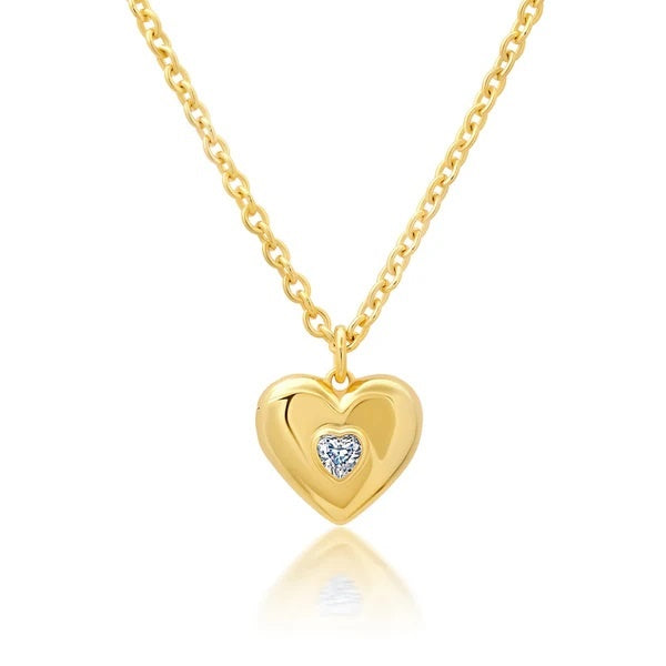 CRISLU Adore Bubble Locket Heart Necklace in Yellow Gold