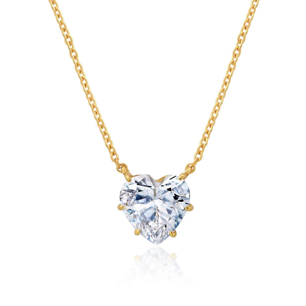 CRISLU Adore Solitaire Heart Necklace in Yellow Gold