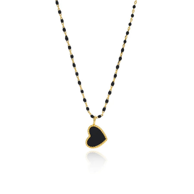 SAHIRA Paisley Heart Necklace in Black