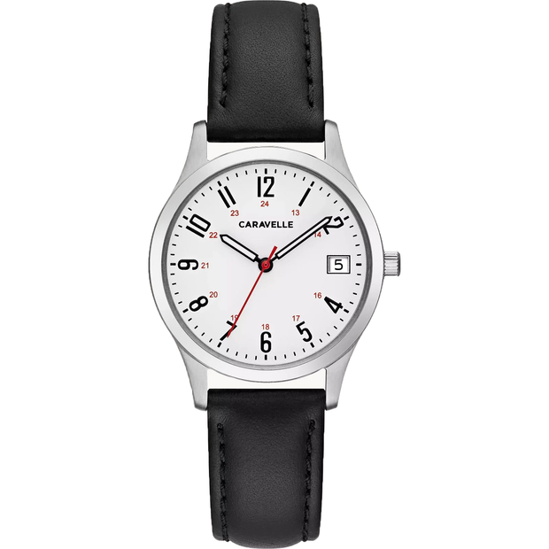CARAVELLE Traditional White Leather Strap Watch