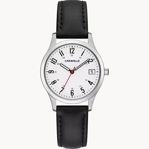 CARAVELLE Traditional White Leather Strap Watch