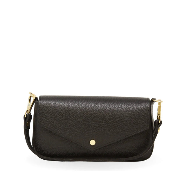Leather Wide Crossbody Bag in Black