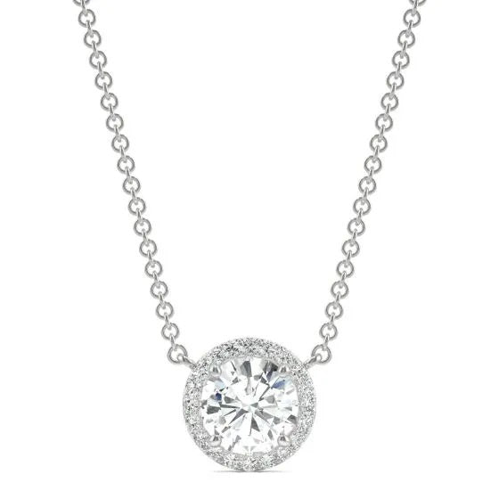 6mm CZ Solitaire Halo Necklace in White Gold