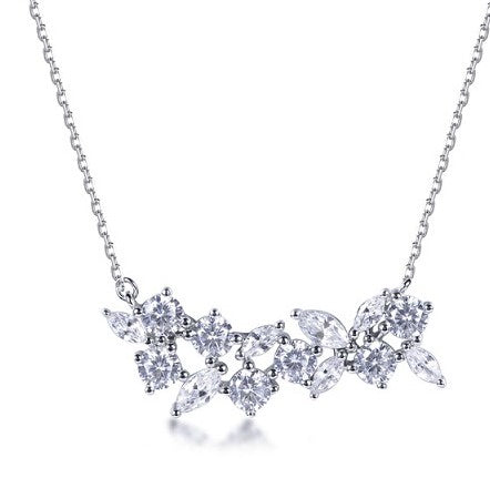 Marquis & CZ Small Cluster Bar Necklace in White Gold