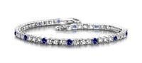 SR 3mm Sapphire & CZ Tennis Lobster Bracelet in White Gold