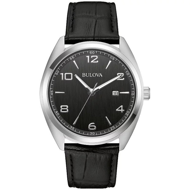 BULOVA Classic Black Leather Strap Watch