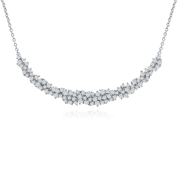 CZ Cluster Wide Bar Necklace in White Gold