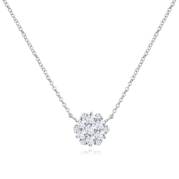 Glamorous Flower CZ Solitaire Pendant in White Gold