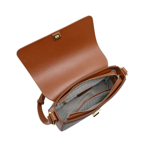 Two Tone Full-Grain Leather Crossbody/Shoulder Bag in Caramel