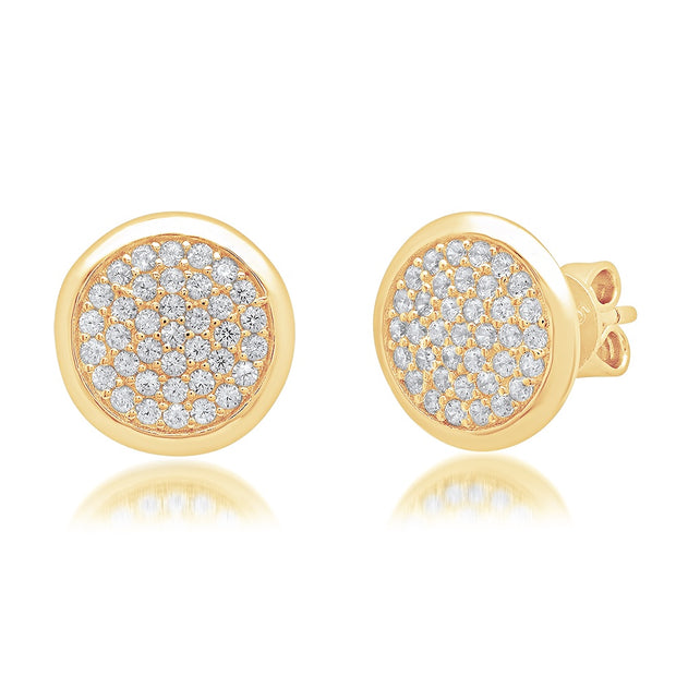 Bezel Border CZ Pave Studs in Yellow Gold