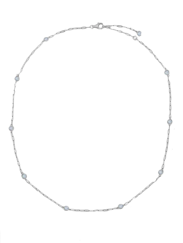 CRISLU Paperclip 16" Diamonds by the Yard Necklace in White Gold