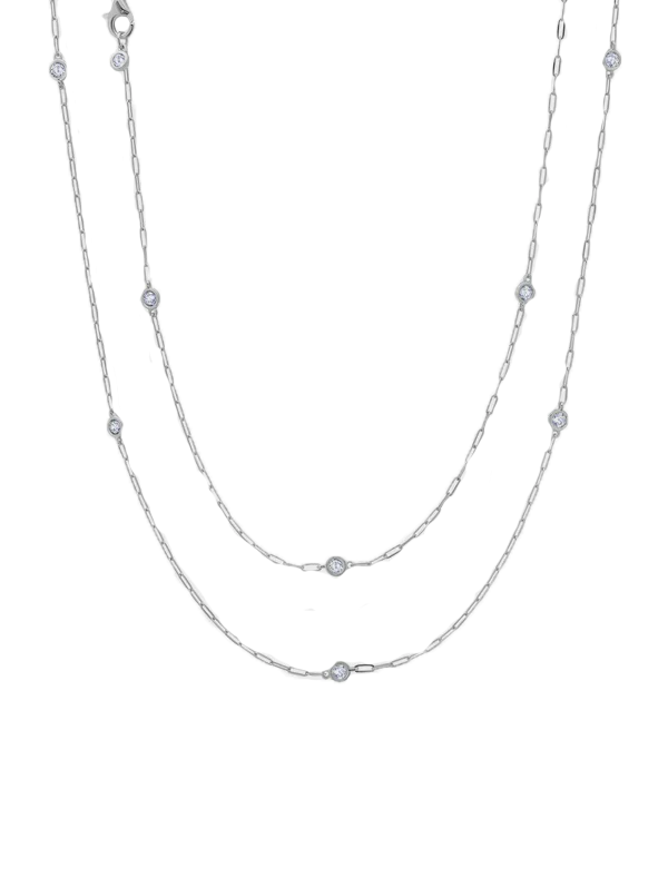 CRISLU Paperclip 36" Diamonds by the Yard Necklace in White Gold