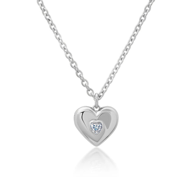 CRISLU Adore Bubble Locket Heart Necklace in White Gold