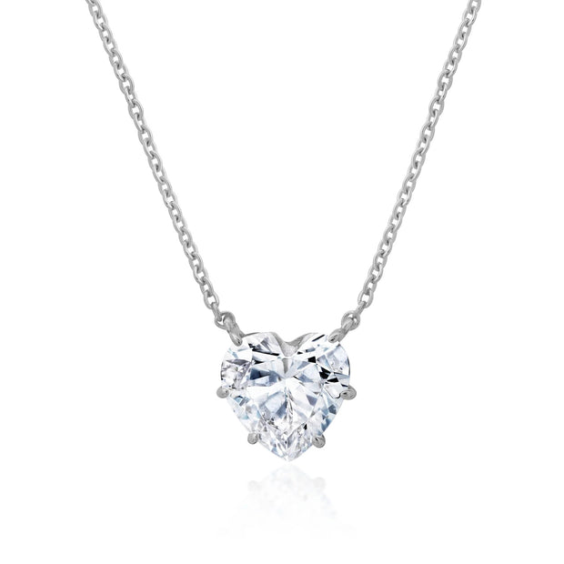 CRISLU Adore Solitaire Heart Necklace in White Gold