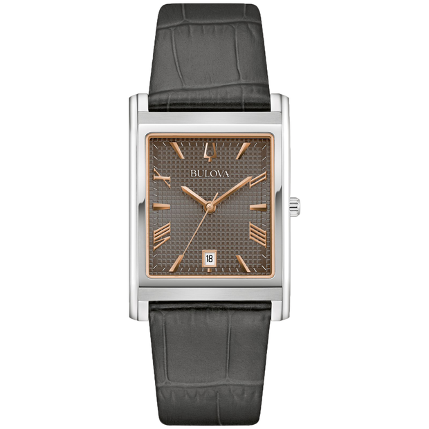 BULOVA Sutton Grey Leather Rectangular Watch