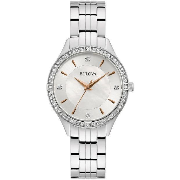 BULOVA Women's Crystal Silver tone Stainless Steel Bracelet Watch