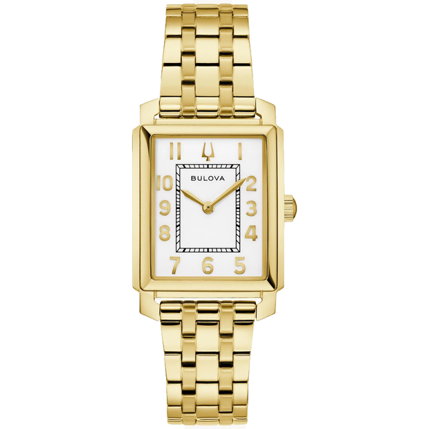 BULOVA White Dial Gold Link Sutton Rect Watch