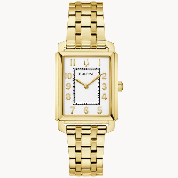 BULOVA White Dial Gold Link Sutton Rect Watch