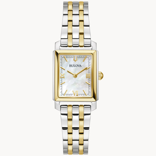 BULOVA Small Two-Tone Rectangle MOP Link Watch