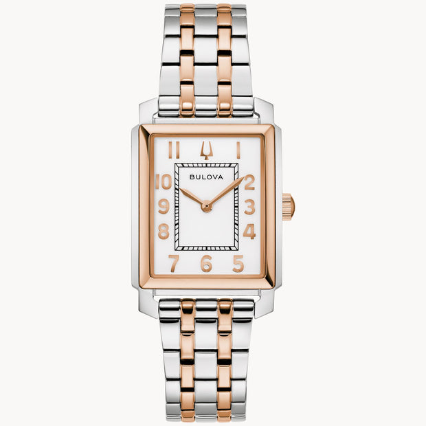 BULOVA White Rose & Stainless Rectangle Watch