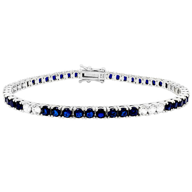 Sapphire & CZ Scattered Intervals Tennis Bracelet in White Gold