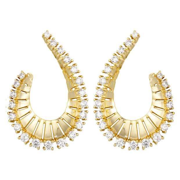 Gold Polished & CZ Border J Earrings