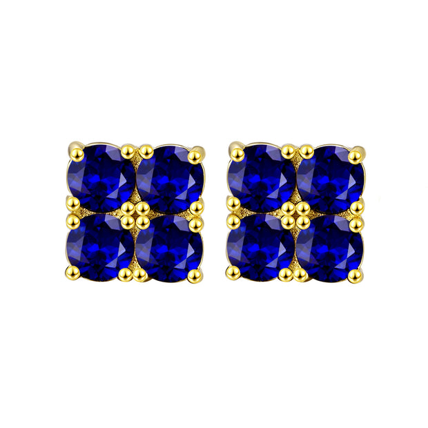 Four Square Sapphire Blue Earring in Yellow Gold