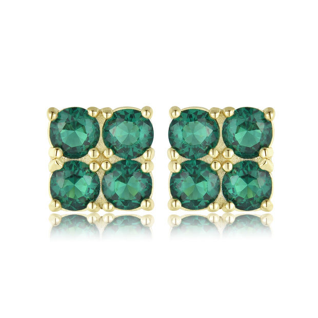 Four Square Emerald Green Stone Earring in Yellow Gold