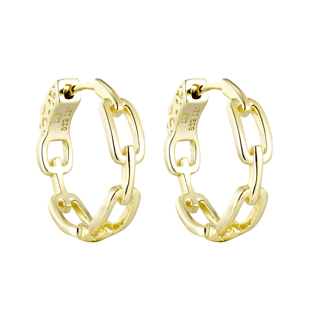 Small Paperclip Design Links Hoops in Yellow Gold