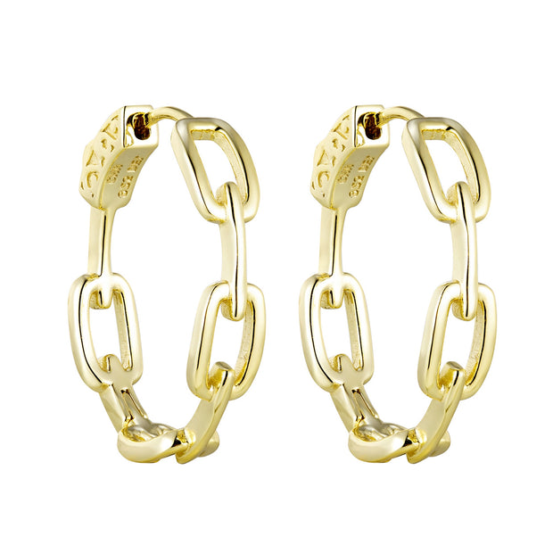 Oval Paperclip Design Links Hoops in Yellow Gold