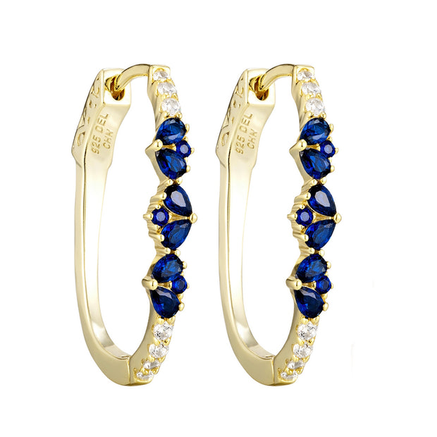 24mm Sapphire & Cz Hoop Earring in Yellow Gold