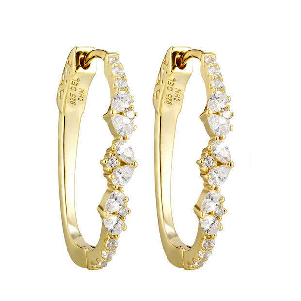 24mm  Cz Hoop Earring in Yellow Gold